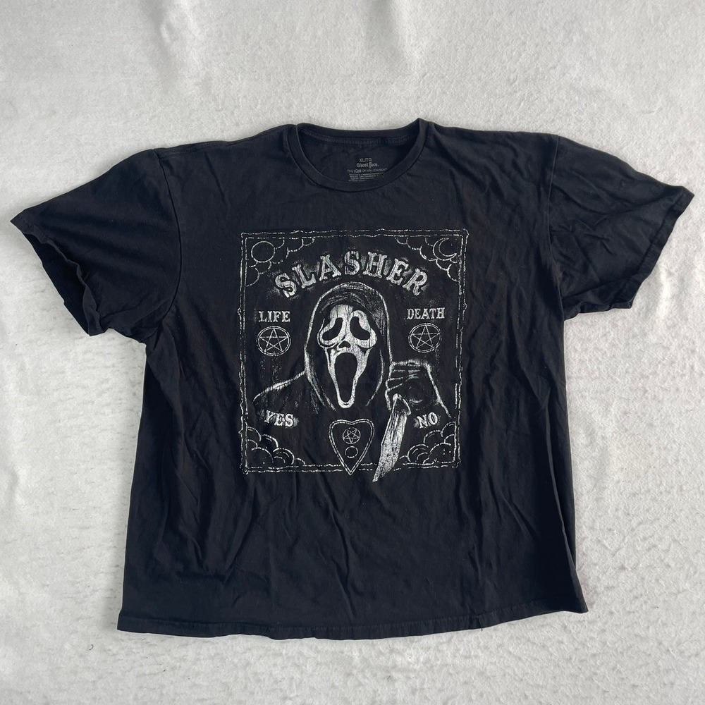 Ghost Face Slasher T-Shirt Mens XL Black Scream Ouija Board Graphic Tee